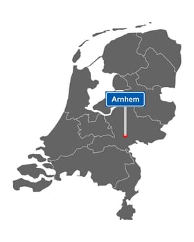 Landkarte der Niederlande mit Orstsschild Arnhem