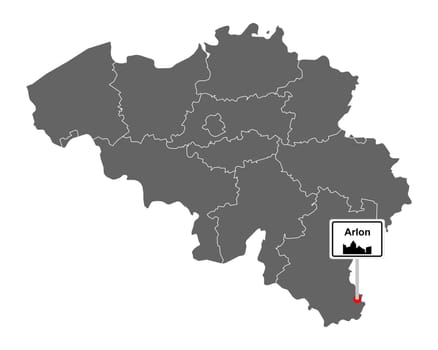 Landkarte von Belgien mit Orstsschild Arlon
