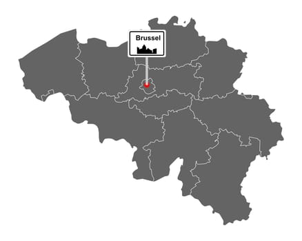 Landkarte von Belgien mit Orstsschild Brussel