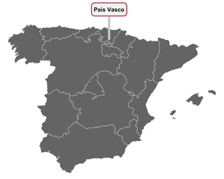 Landkarte von Spanien mit Ortsschild Pais Vasco