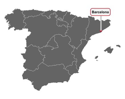 Landkarte von Spanien mit Ortsschild von Barcelona