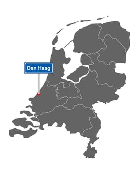 Landkarte der Niederlande mit Orstsschild Den Haag