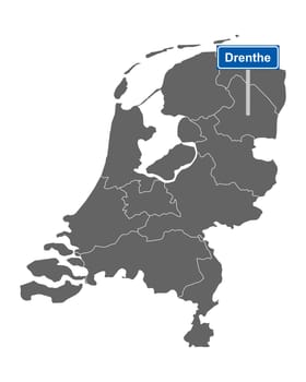 Landkarte der Niederlande mit Ortssschild Drenthe