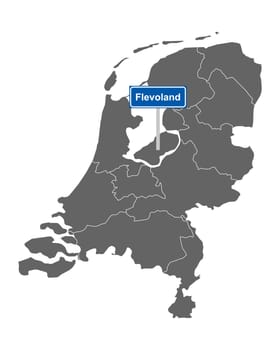 Landkarte der Niederlande mit Ortssschild Flevoland
