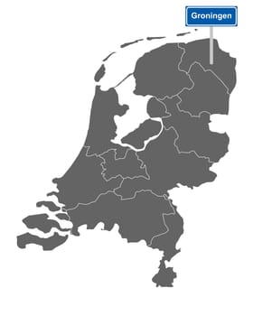Landkarte der Niederlande mit Ortssschild Groningen