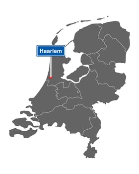 Landkarte der Niederlande mit Orstsschild Haarlem
