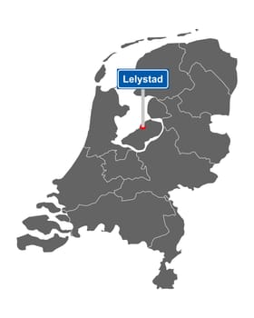 Landkarte der Niederlande mit Orstsschild Lelystad