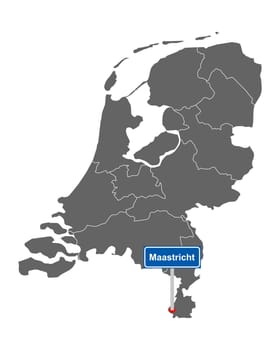 Landkarte der Niederlande mit Orstsschild Maastricht