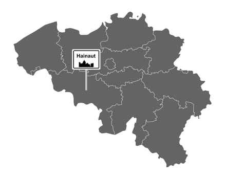 Landkarte von Belgien mit Orstsschild Hainaut