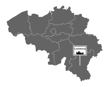 Landkarte von Belgien mit Orstsschild Luxembourg