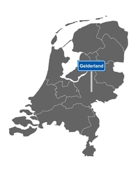 Landkarte der Niederlande mit Ortssschild Gelderland