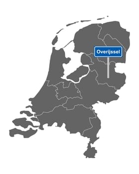 Landkarte der Niederlande mit Ortssschild Overijssel