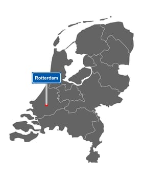 Landkarte der Niederlande mit Orstsschild Rotterdam
