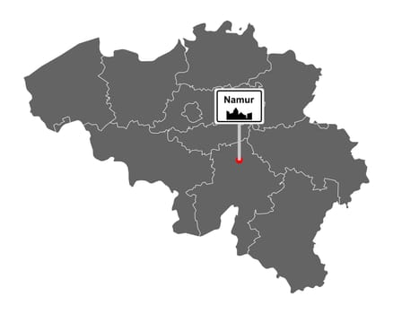 Landkarte von Belgien mit Orstsschild Namur