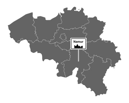 Landkarte von Belgien mit Orstsschild Namur