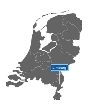 Landkarte der Niederlande mit Ortssschild Limburg
