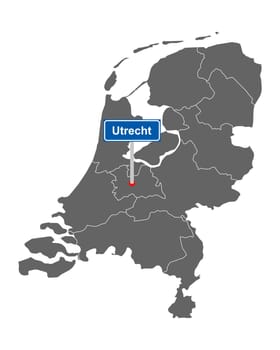 Landkarte der Niederlande mit Ortssschild Utrecht