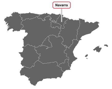 Landkarte von Spanien mit Ortsschild Navarra