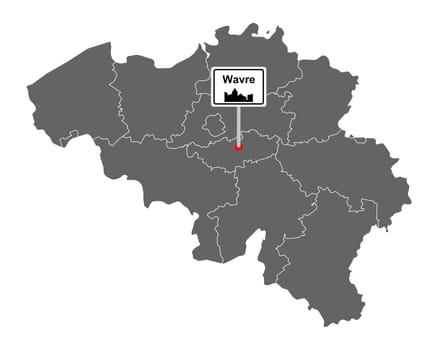 Landkarte von Belgien mit Orstsschild Wavre