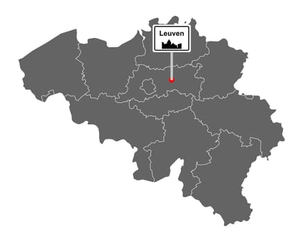 Landkarte von Belgien mit Orstsschild Leuven