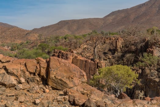 Landscape on the banks of the Kunene River, the border river between Namibia and Angola