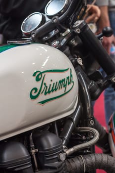 Rome, Italy - March 08, 2014: Particular of the tank of a Vintage Triumph motorcycle , in Rome