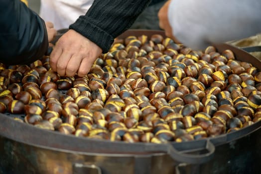roasted chestnuts sold in the street in rome italy