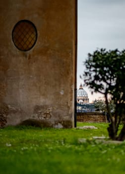 Landscape San Pietro (english San Peter Basilic) from the Oranges Garden in Rome