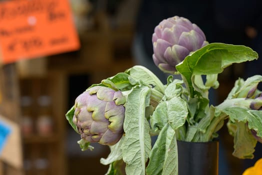 Artichokes for sale at the market in a village festival, artichoke is'a typical food of Rome