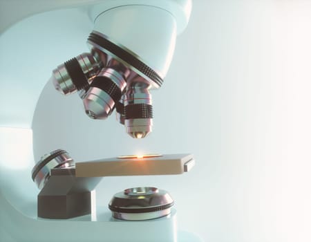 Optical electron microscope. Laboratory instrument, concept of science and microscopic research.