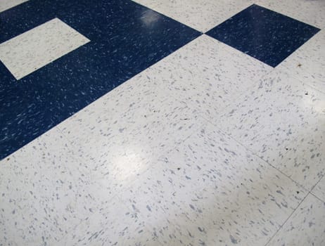 Blue design in century modern on a vinyl floor