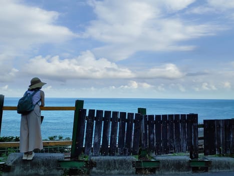 The girl stand on Duoliang Station The most beautiful station in Taiwan