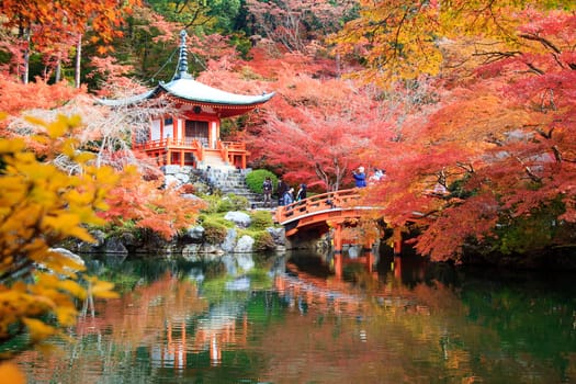 The Japanese Heritage. Serene Famous Daigo-ji Temple During Beautiful Red Maples Autumn Season at Kyoto City in Japan