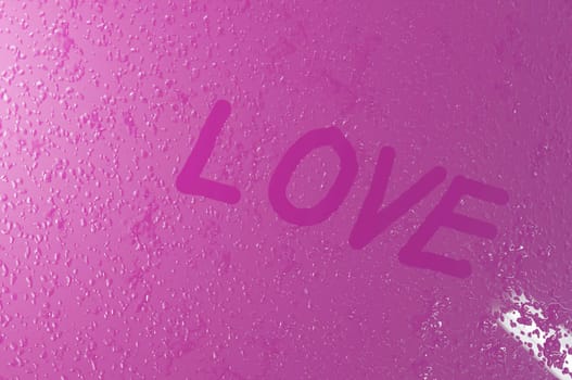 3D image ,  writes  '" love ""on window glass with drops on pink color background. Concept valentine day , wedding"