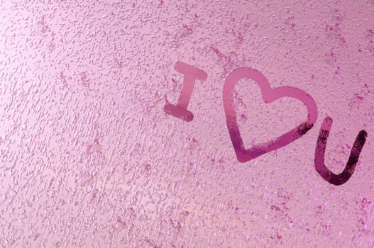 3D image ,  writes  '" I love you ""on window glass with drops on pink color background. Concept valentine day , wedding"