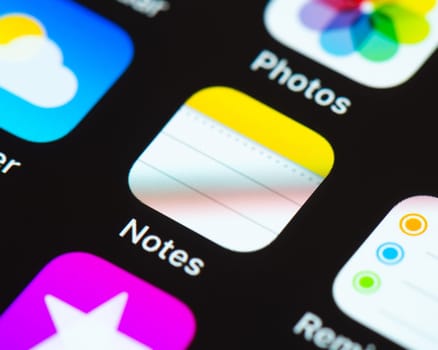 BAYONNE, FRANCE - CIRCA JANUARY 2021: Notes app icon on Apple iPhone screen
