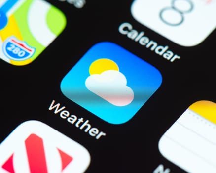 BAYONNE, FRANCE - CIRCA JANUARY 2021: Weather app icon on Apple iPhone screen