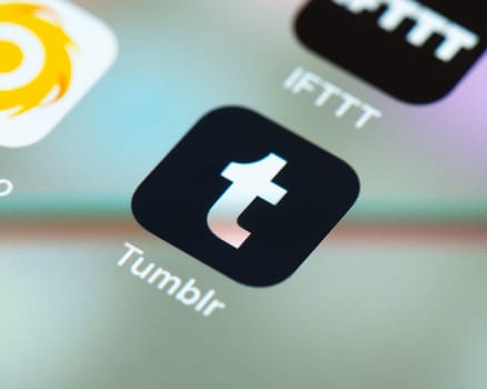 BAYONNE, FRANCE - CIRCA JANUARY 2021: Tumblr app icon on Apple iPhone screen. Tumblr is a microblogging and social networking website.