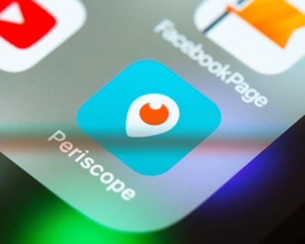 BAYONNE, FRANCE - CIRCA JANUARY 2021: Periscope app icon on Apple iPhone screen. Periscope is a live video streaming app. It was acquired by Twitter before launch in 2015.