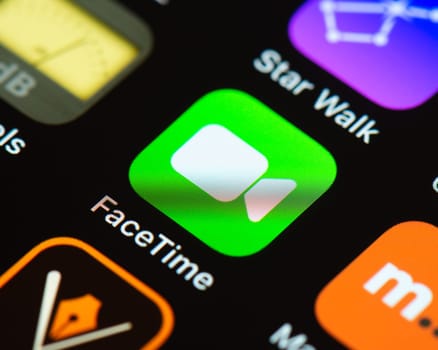 BAYONNE, FRANCE - CIRCA JANUARY 2021: FaceTime app icon on Apple iPhone screen. FaceTime is a videotelephony product developed by Apple.