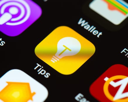 BAYONNE, FRANCE - CIRCA JANUARY 2021: Tips app icon on Apple iPhone screen.