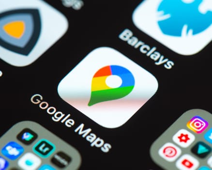 BAYONNE, FRANCE - CIRCA JANUARY 2021: Google maps app icon on Apple iPhone screen