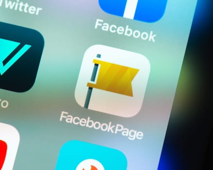 BAYONNE, FRANCE - CIRCA JANUARY 2021: Facebook Page app icon on Apple iPhone screen.