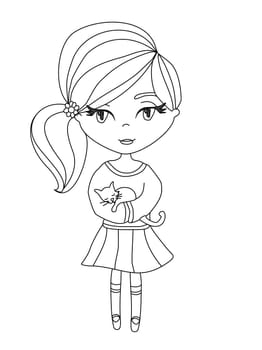 sweet girl and her cat - doodle coloring book