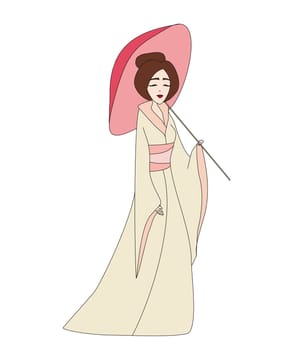 Beautiful japanese geisha girl in kimono - doodle illustration