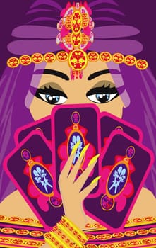 The Fortuneteller woman reads the future with cards