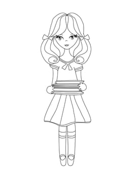 Cute little schoolgirl with books - hand drawn isolated illustration