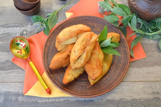 Traditional russian pies, good food for holiday, russian or belarusian patties, flat lay