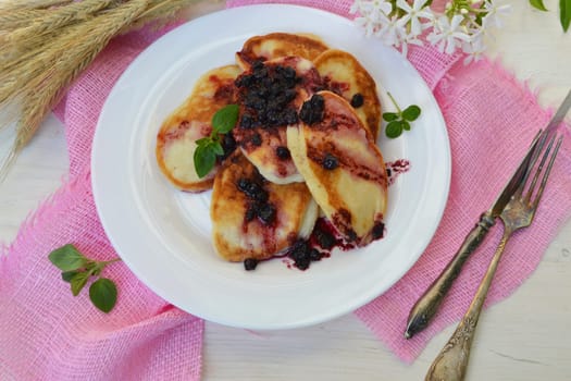 Pancakes with jam and currants. Delicious food dessert top view