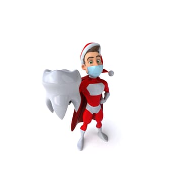 Fun 3D illustration of a cartoon Santa Claus with a mask